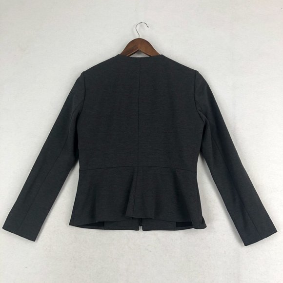 Tahari ASL Women's Size 6 Petite Grey Full Zip Long Sleeve Collarless Jacket - Picture 8 of 8